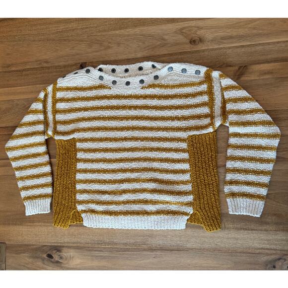 Anthropologie Moth Striped Knit Pullover Sweater Extra Small Boatneck Crop Boxy - Picture 11 of 14